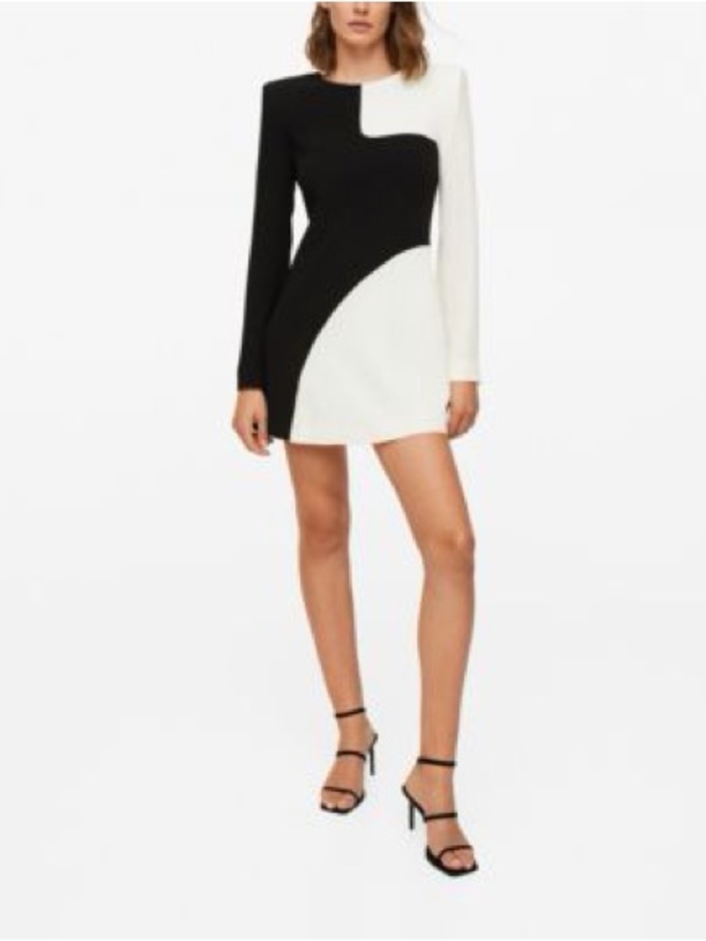 Mango Black and White Colorblock Long Sleeve Midi Dress